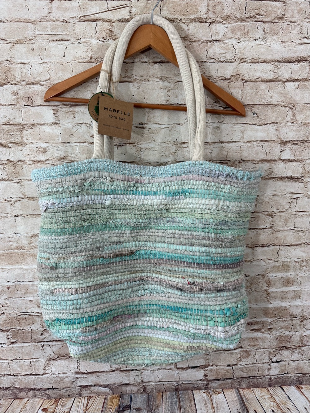 Mabelle Chindie Upcycled Light Aqua Woven Fabric Tote Bag Large - Picture 2 of 6